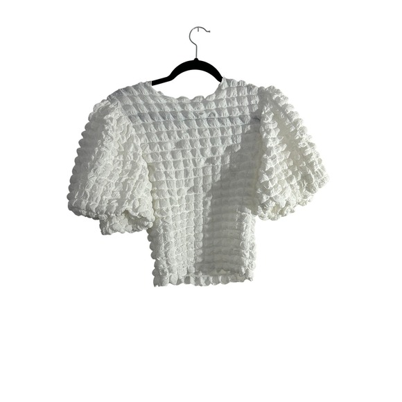 Anthropologie Eri + Ali White Popcorn Puff Sleeve Top BE24403 XS - Picture 4 of 7